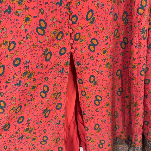 Sezane Sollie US 4 Silk Floral Print Midi Dress V Neck Short Sleeve Button Front - Picture 3 of 13